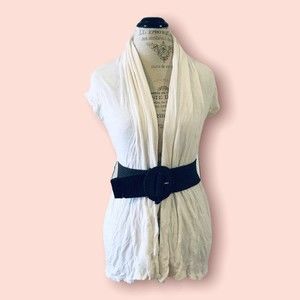 Super Cute White Short Sleeve Belted Cardigan